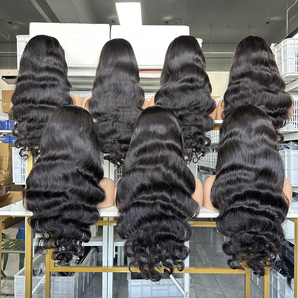 28inch Transparent Lace Virgin Hair Natural Color Body Wave Full Frontal Wigs 180% Density
